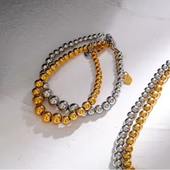 Anthropologie Gold Stainless Steel Beaded Bracelet ✨ - Picture 10 of 11